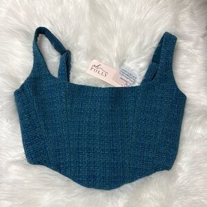 Oh Polly teal tweed corset crop top